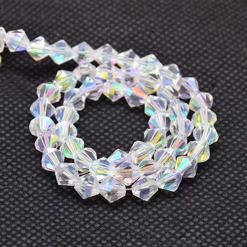 Glass Bead Imitation Austrian Crystal AB Faceted Bicone 4mm - Alberta Bead Store