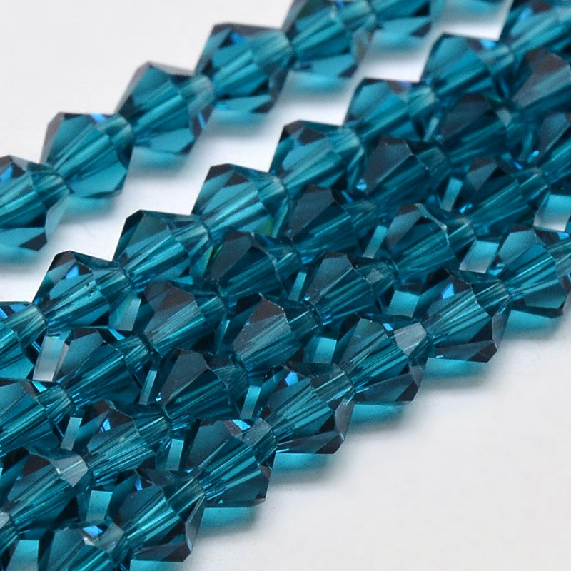 Glass Bead Faceted Bicone Steel Blue 6x6mm