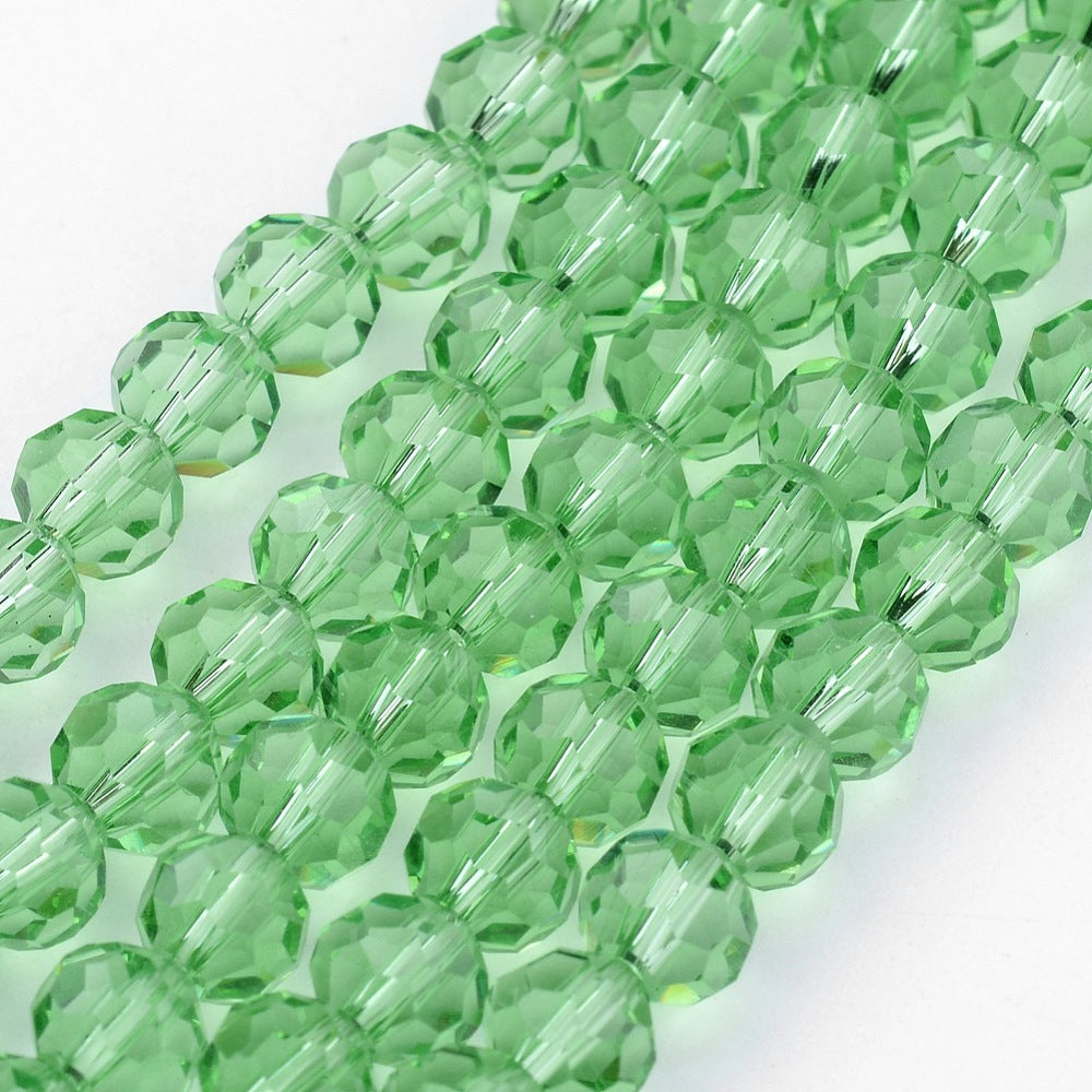 Glass Bead Imitation Austrian Crystal Light Green Faceted Round 6MM - Alberta Bead Store