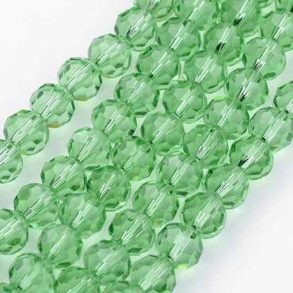 Glass Bead Imitation Austrian Crystal Light Green Faceted Round 6MM - Alberta Bead Store