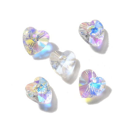 Glass Charm Heart Clear AB 10x10x4.5mm 10pcs