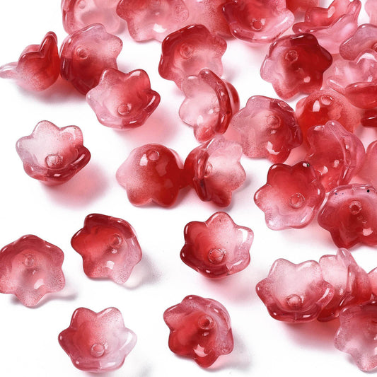 Glass Flower Bead Two Tone Crimson 100pc