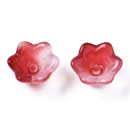 Glass Flower Bead Two Tone Crimson 100pc