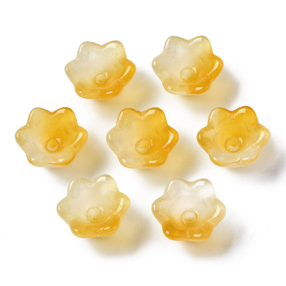 Glass Flower Bead Two Tone Goldenrod 100pc