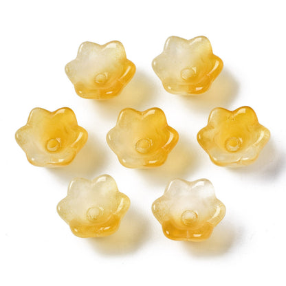 Glass Flower Bead Two Tone Goldenrod 100pc