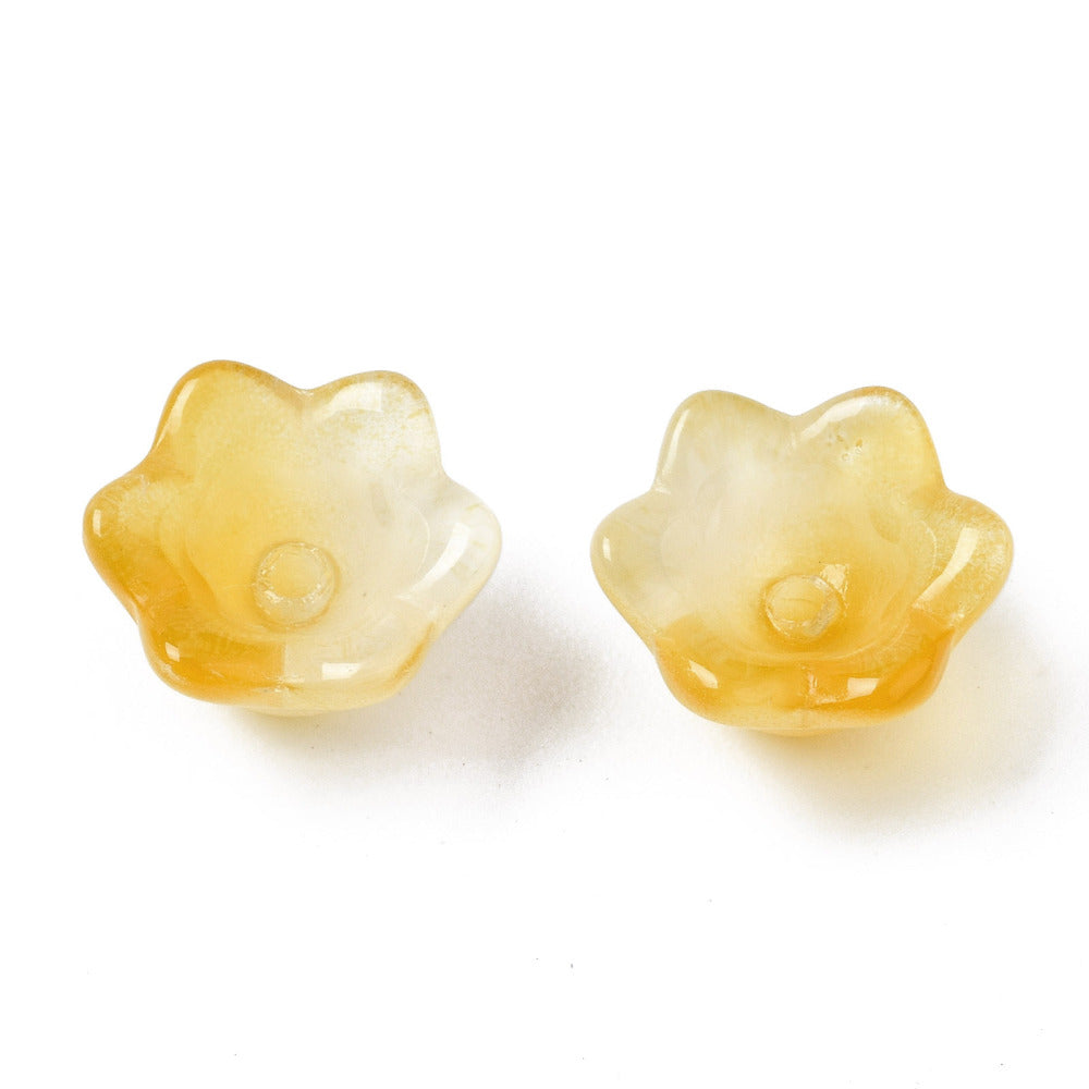 Glass Flower Bead Two Tone Goldenrod 100pc
