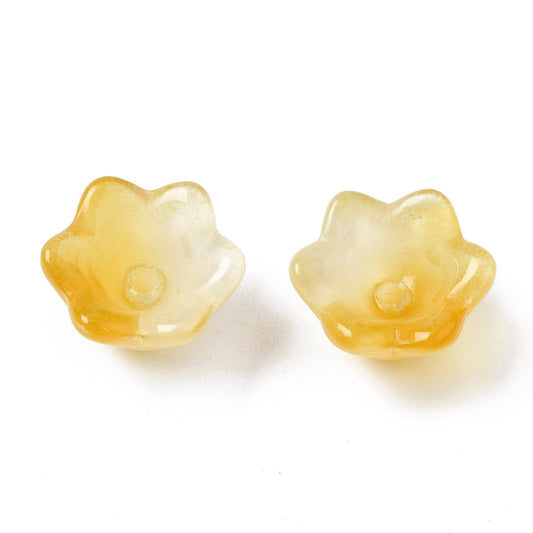 Glass Flower Bead Two Tone Goldenrod 100pc