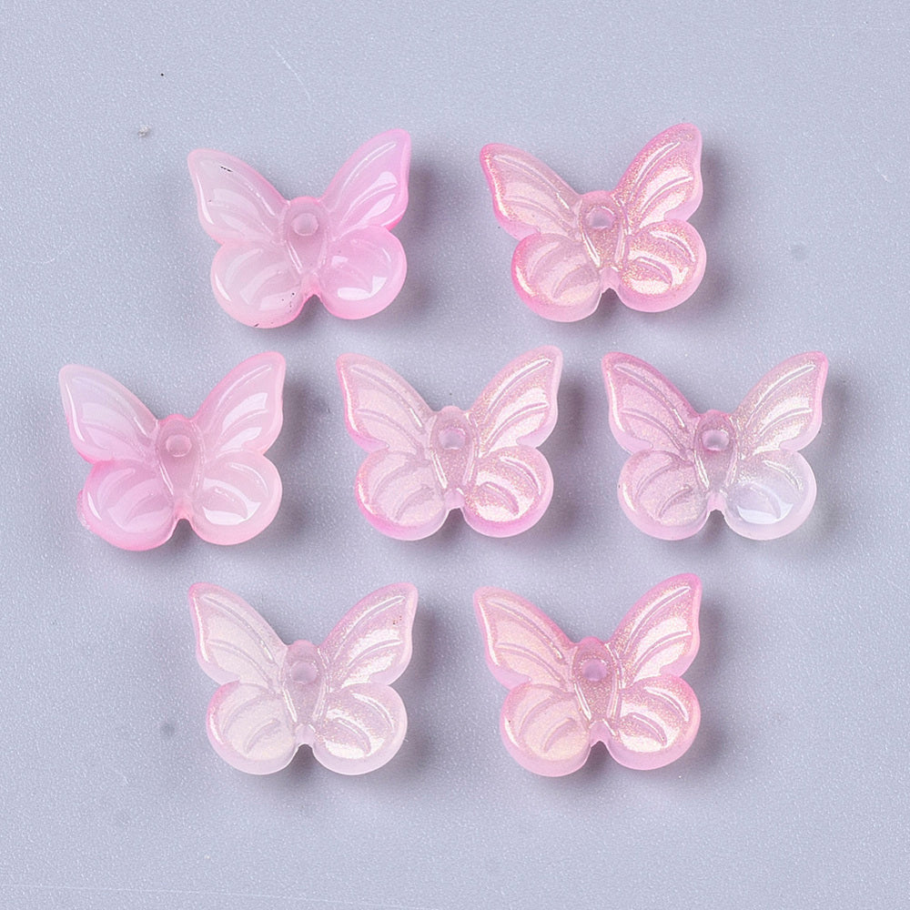 Glass Butterfly Bead Pink 100pc