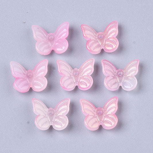 Glass Butterfly Bead Pink 100pc