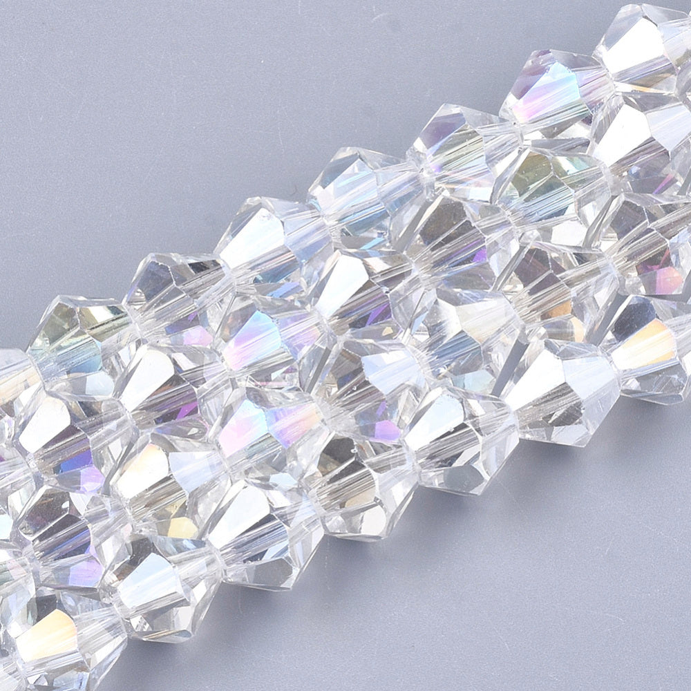 Glass Bead Bicone AB Plated Clear 6x5.5MM
