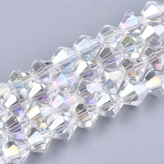Glass Bead Bicone AB Plated Clear 6x5.5MM