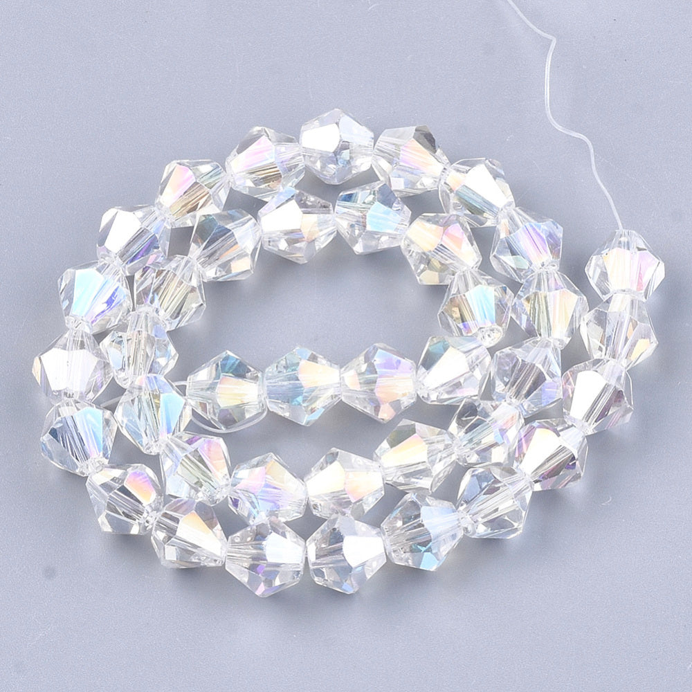 Glass Bead Bicone AB Plated Clear 6x5.5MM