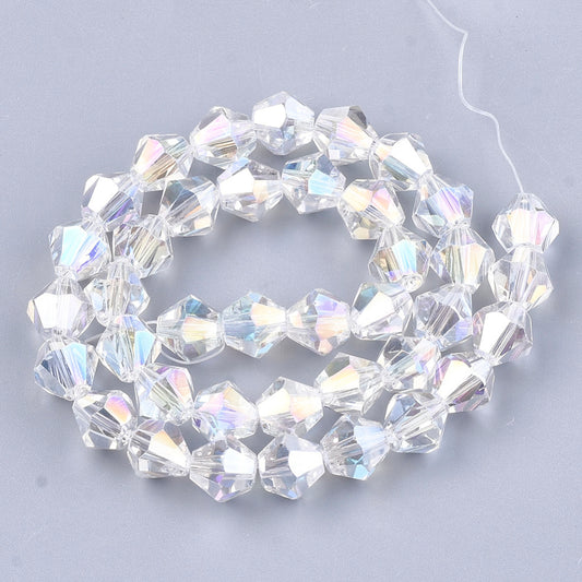 Glass Bead Bicone AB Plated Clear 6x5.5MM