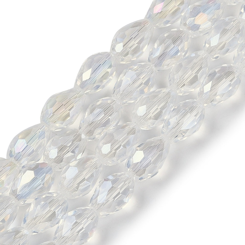 Glass Bead Tear Drop AB Plated Clear 15x10MM