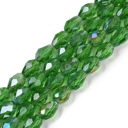 Glass Bead Tear Drop AB Plated Green 15x10MM
