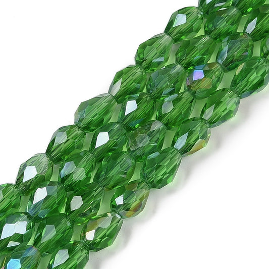 Glass Bead Tear Drop AB Plated Green 15x10MM