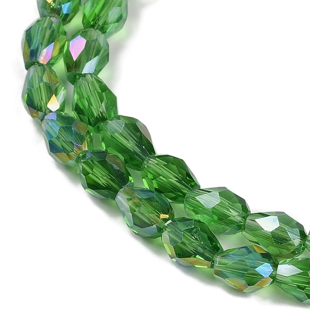 Glass Bead Tear Drop AB Plated Green 15x10MM