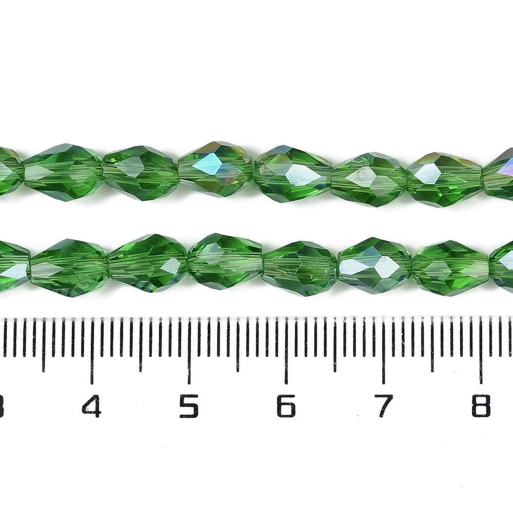 Glass Bead Tear Drop AB Plated Green 15x10MM