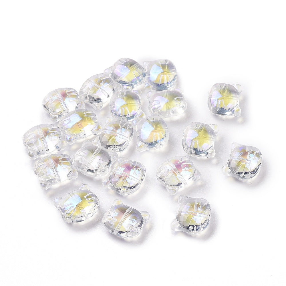 Glass Kitty Shape Bead AB Clear 12x14x6mm 5pc