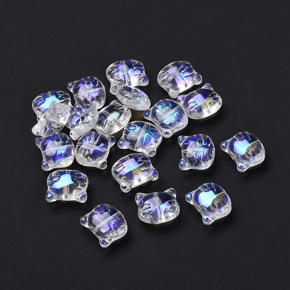 Glass Kitty Shape Bead AB Clear 12x14x6mm 5pc