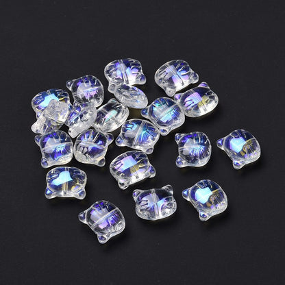 Glass Kitty Shape Bead AB Clear 12x14x6mm 5pc