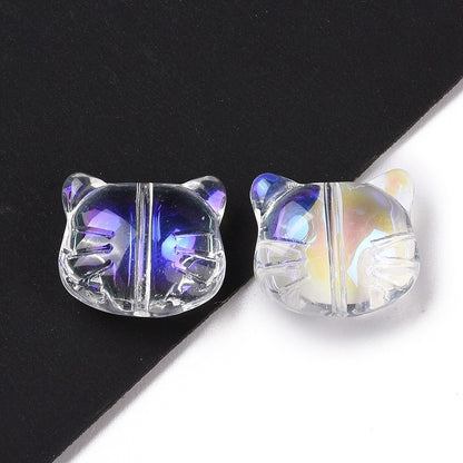 Glass Kitty Shape Bead AB Clear 12x14x6mm 5pc