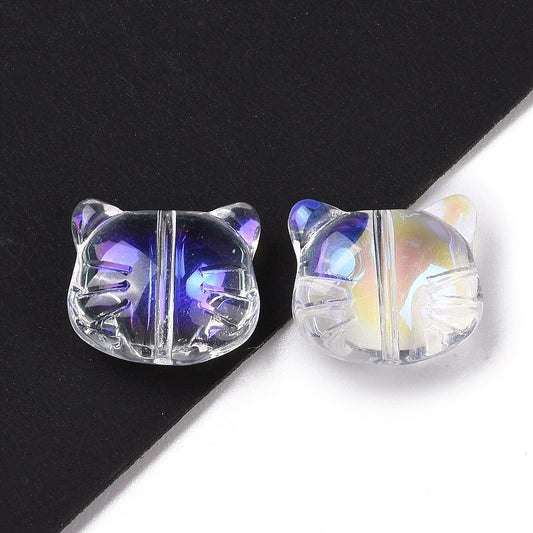 Glass Kitty Shape Bead AB Clear 12x14x6mm 5pc