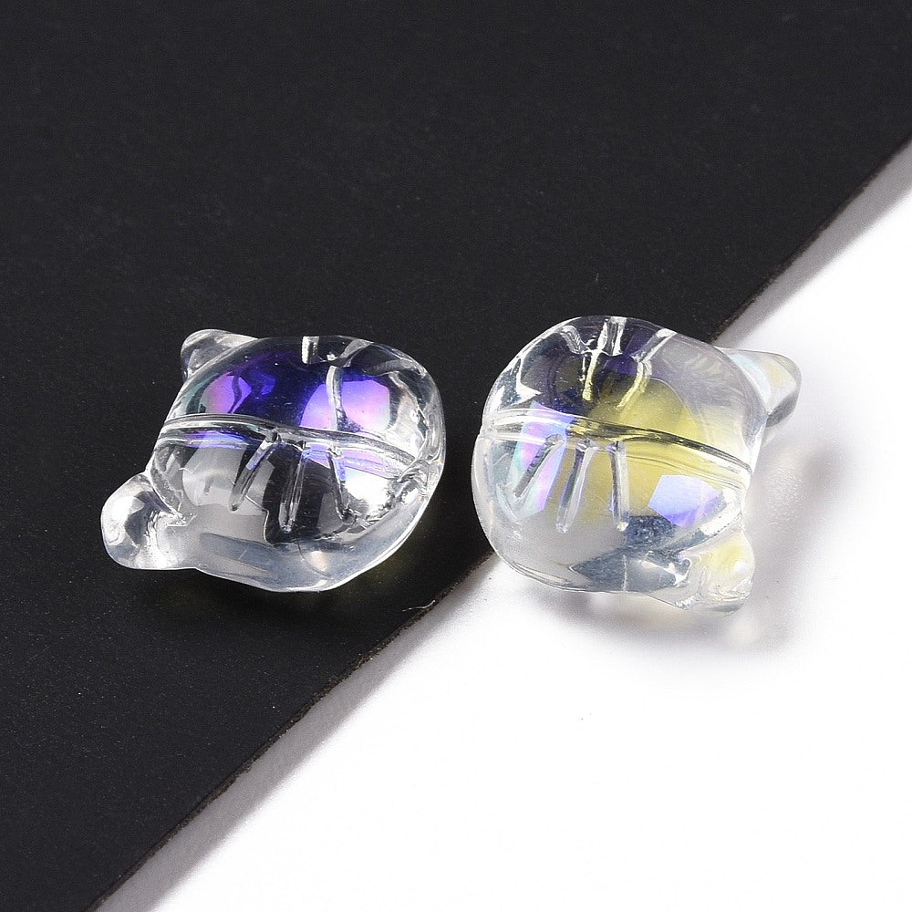 Glass Kitty Shape Bead AB Clear 12x14x6mm 5pc