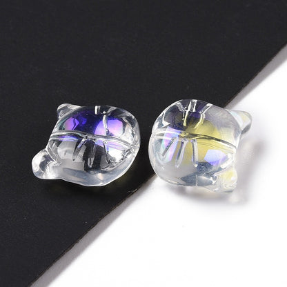 Glass Kitty Shape Bead AB Clear 12x14x6mm 5pc