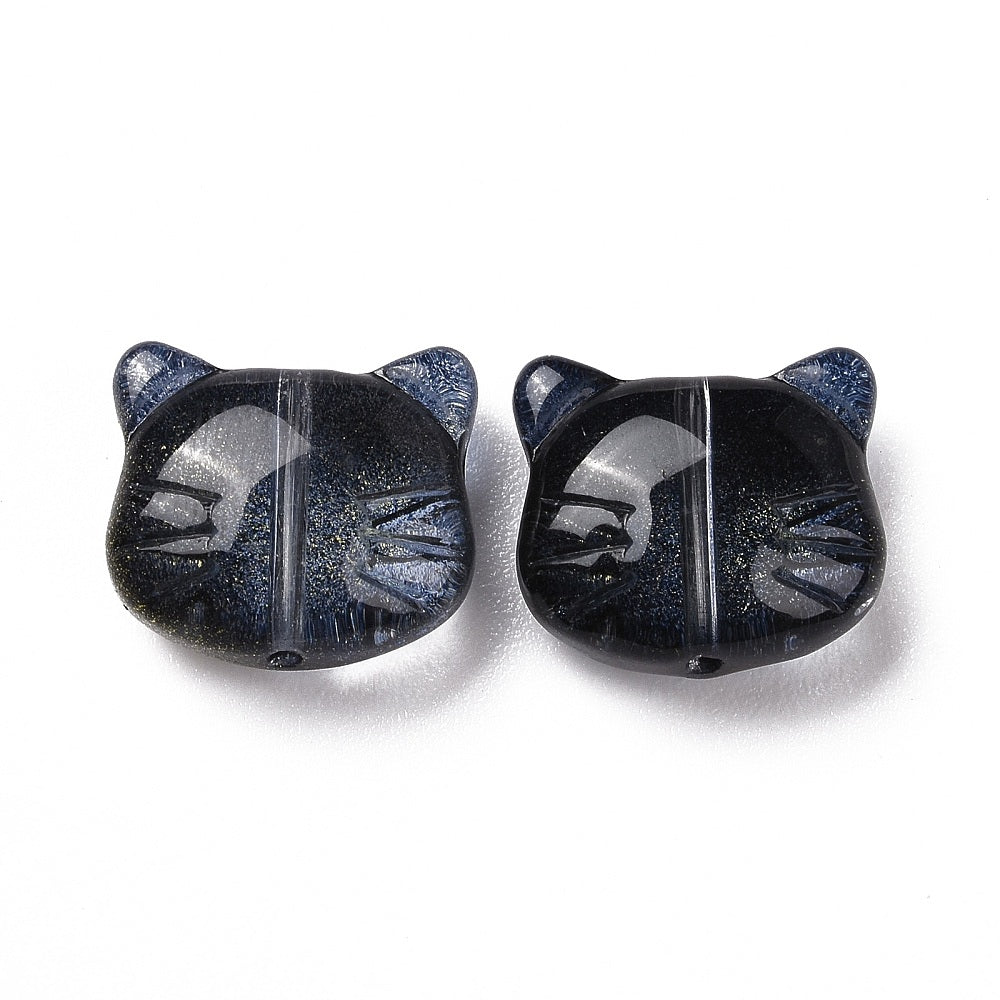 Glass Kitty Shape Bead Midnight Blue 12x14x6mm 5pc