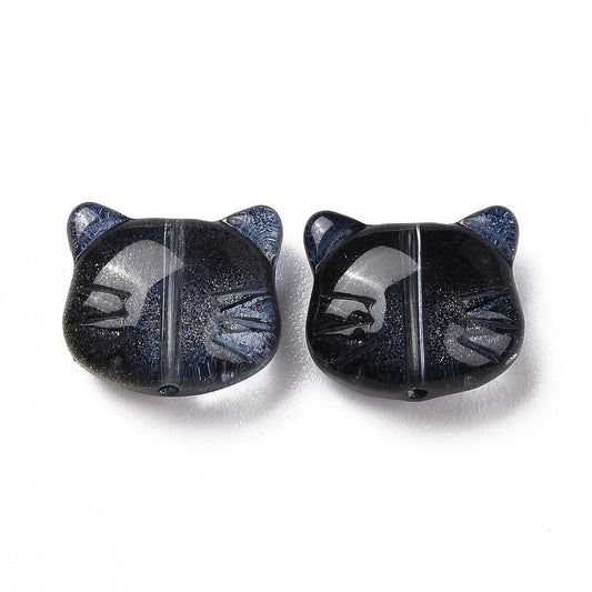 Glass Kitty Shape Bead Midnight Blue 12x14x6mm 5pc