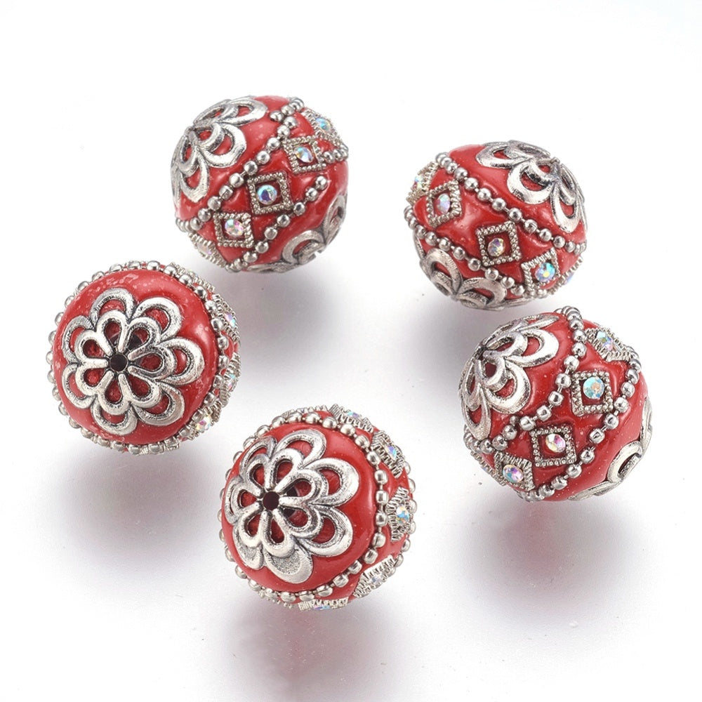Indonesia Bead Red/Silver 20MM