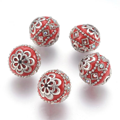 Indonesia Bead Red/Silver 20MM