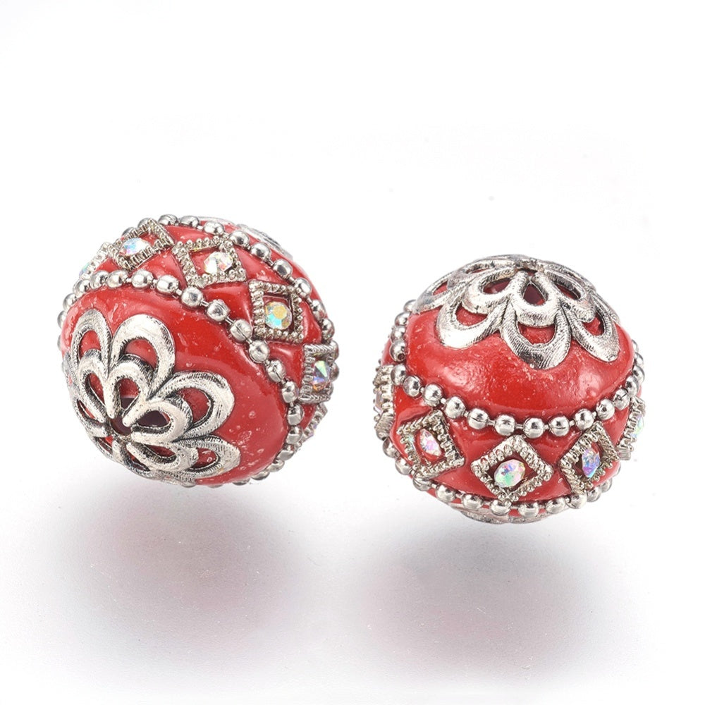 Indonesia Bead Red/Silver 20MM