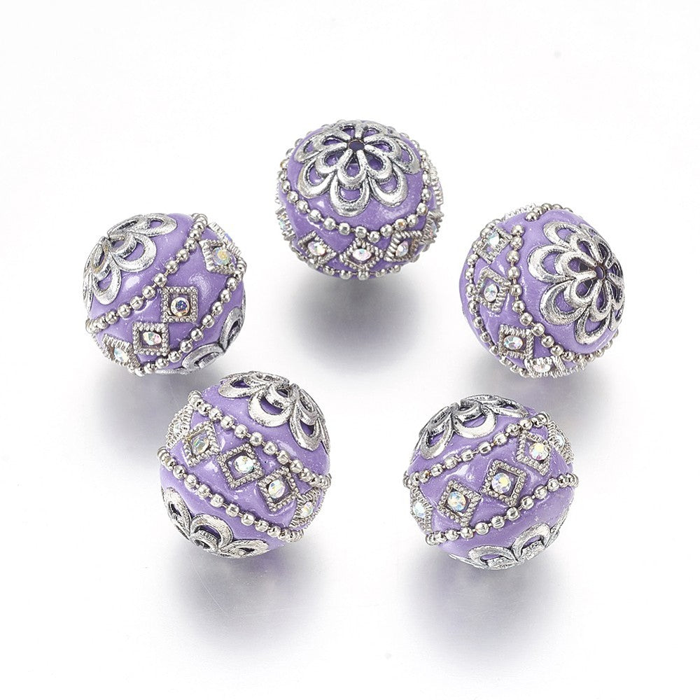 Indonesia Bead Purple/Silver 20MM