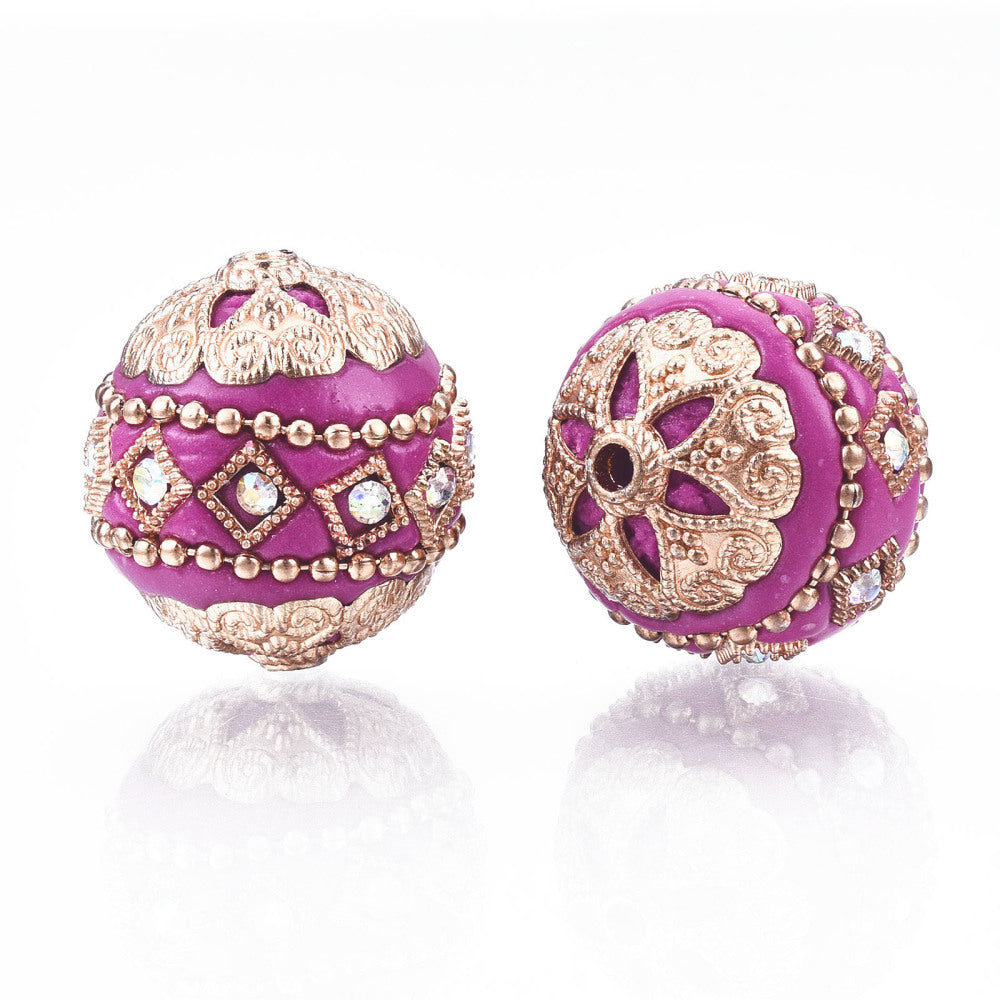 Indonesia Bead Hot Pink/Gold 20MM
