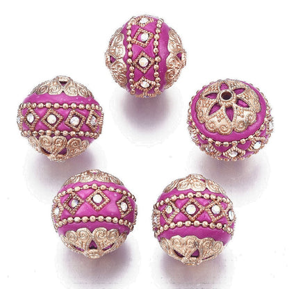 Indonesia Bead Hot Pink/Gold 20MM