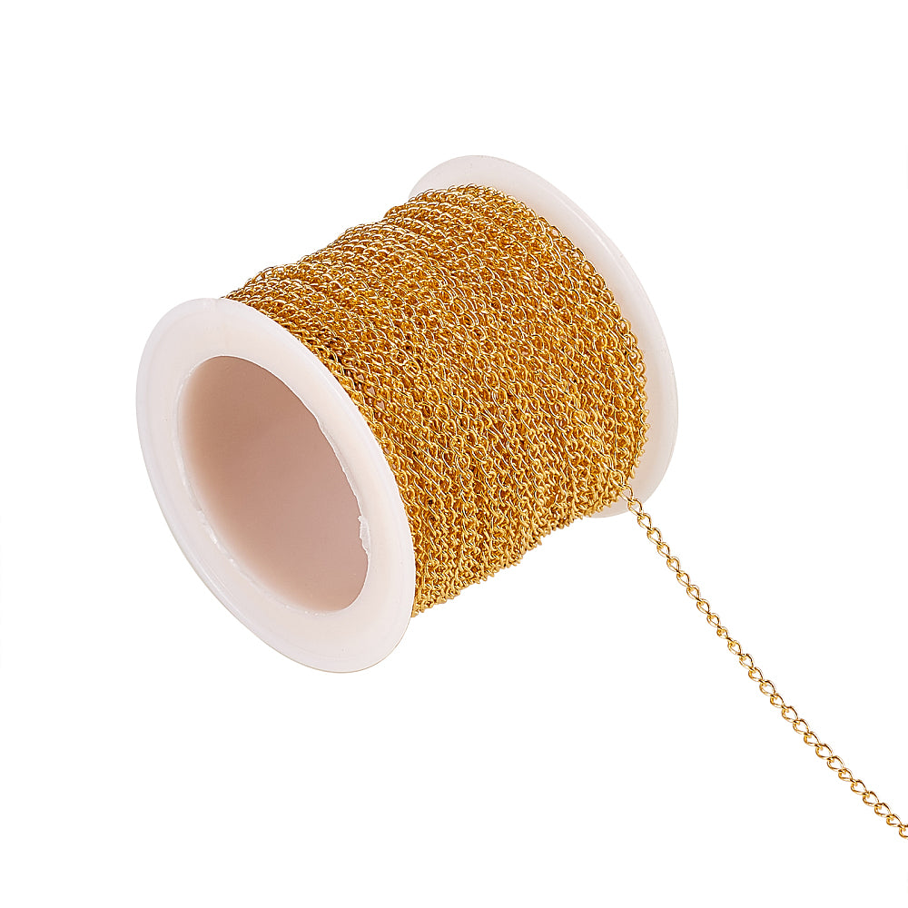 Curb Chain Brass Golden 3x2x.5mm 10M roll - Alberta Bead Store