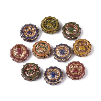 Picasso Glass Bead Paw/Kitty Bead 5pc Mixed