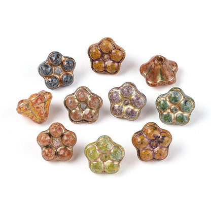 Picasso Glass Bead Bell Flower 10pc Mixed