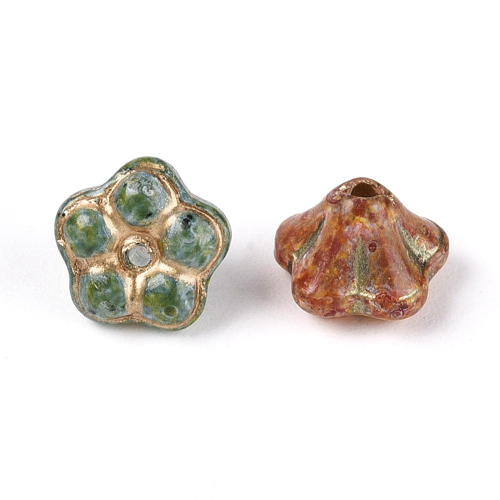 Picasso Glass Bead Bell Flower 10pc Mixed