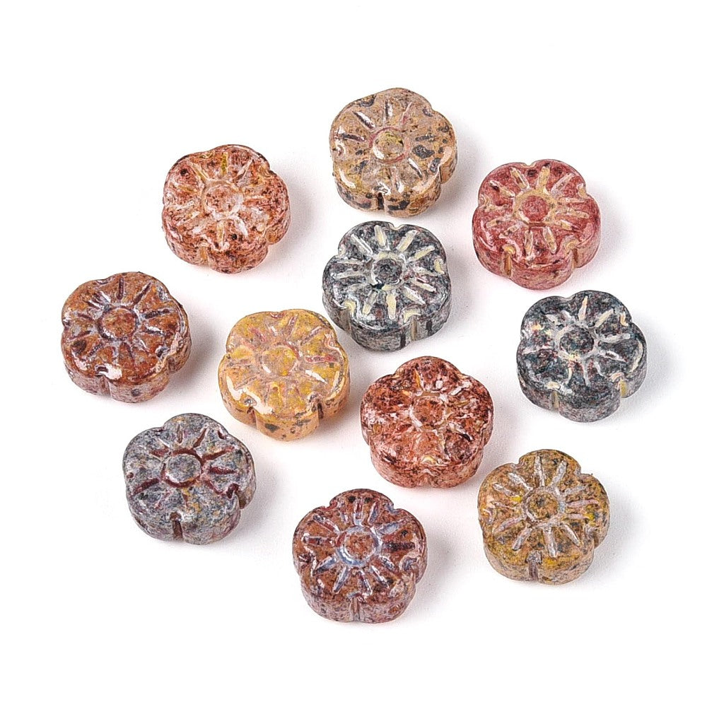 Picasso Glass Bead Flower 10pc Mixed