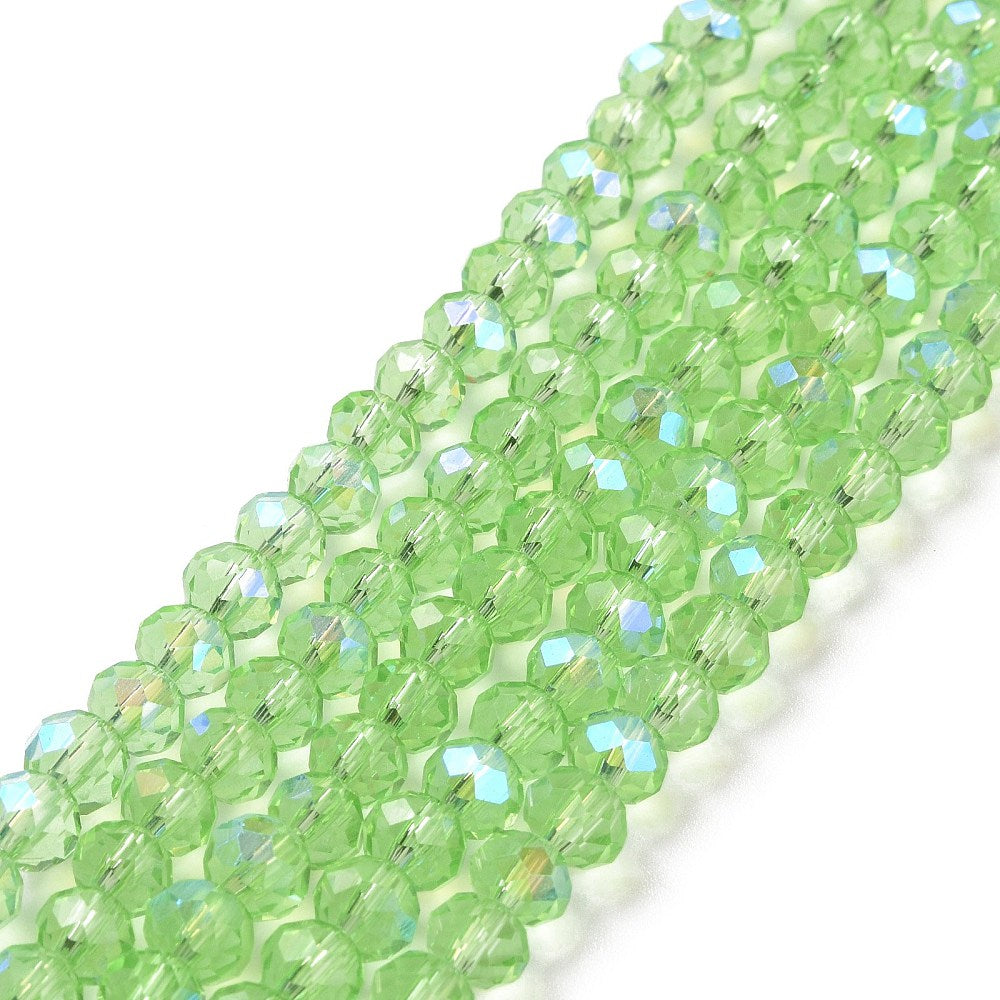 Glass Bead Rondelle Half Rainbow Plated Light Green 6x5mm - Alberta Bead Store