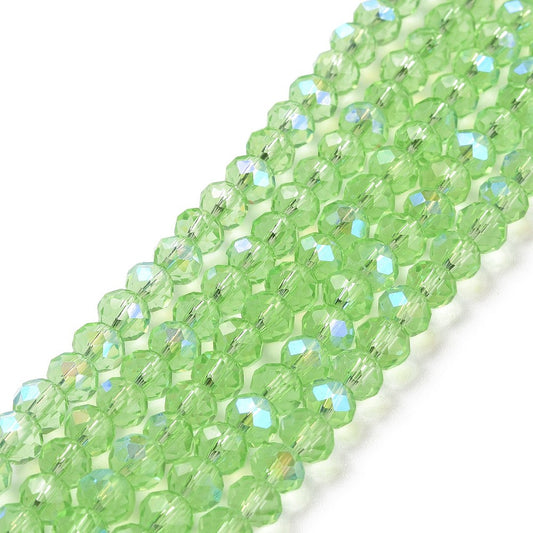 Glass Bead Rondelle Half Rainbow Plated Light Green 6x5mm - Alberta Bead Store