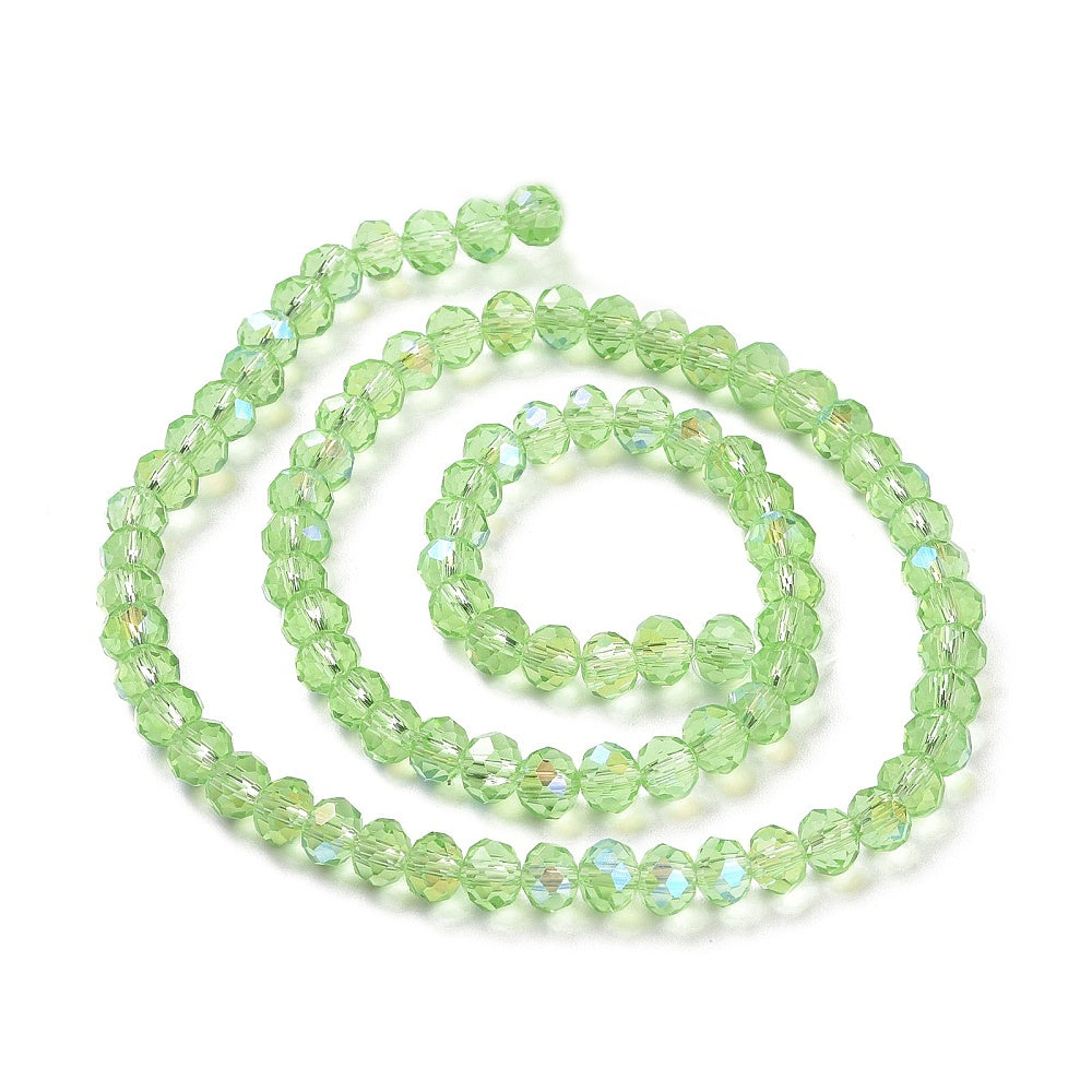 Glass Bead Rondelle Half Rainbow Plated Light Green 6x5mm - Alberta Bead Store