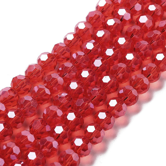 Glass Bead Faceted Pearl Luster Fire Brick 8MM