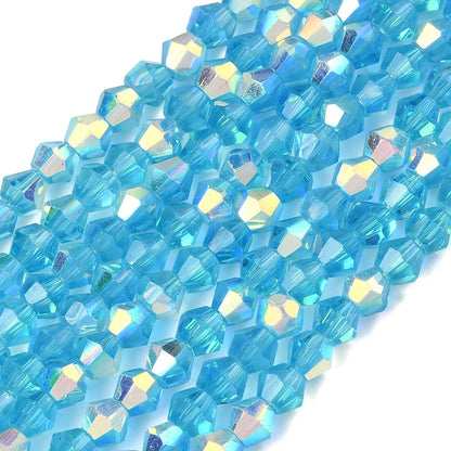 Perles de verre imitation cristal autrichien, bicones à facettes bleu ciel profond 4mm