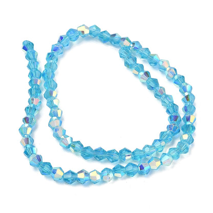 Perles de verre imitation cristal autrichien, bicones à facettes bleu ciel profond 4mm