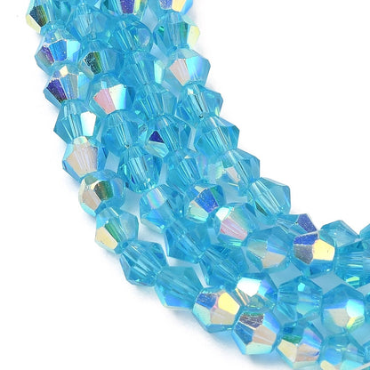 Perles de verre imitation cristal autrichien, bicones à facettes bleu ciel profond 4mm