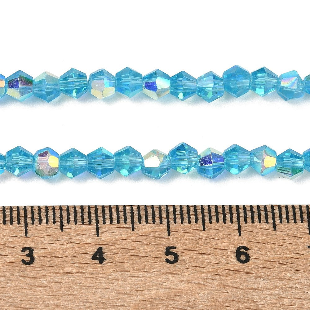 Perles de verre imitation cristal autrichien, bicones à facettes bleu ciel profond 4mm
